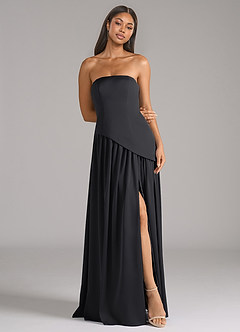 Azazie Adeline Bridesmaid Dresses Black A-Line Strapless Stretch Satin Convertible Dress image3