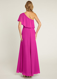 Azazie Lizzy Final Sale Fuchsia A-Line One Shoulder Chiffon Dress image2