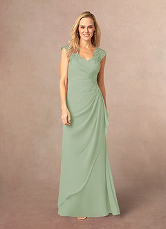 Azazie Gladys Mother of the Bride Dresses Dusty Sage A-Line Queen Anne Lace Chiffon Dress image2
