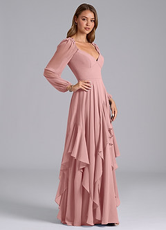 Azazie Karan Bridesmaid Dresses Dusty Rose A-Line Long Sleeve Chiffon Dress image5