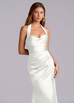 Azazie Destiny Bridesmaid Dresses White Mermaid Sweetheart Neckline Stretch Satin Dress image5