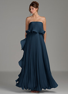 Azazie Alexia Bridesmaid Dresses Dark Navy A-Line Ruched Chiffon Dress image6