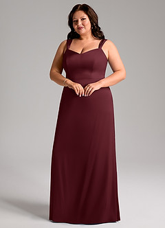 Azazie Denice Bridesmaid Dresses Cabernet Sheath Pleated Stretch Satin Dress image6