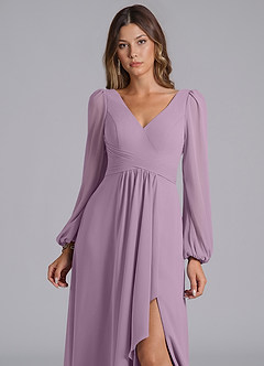 Azazie Omari Bridesmaid Dresses Wisteria A-Line Long Sleeve Chiffon Dress image7