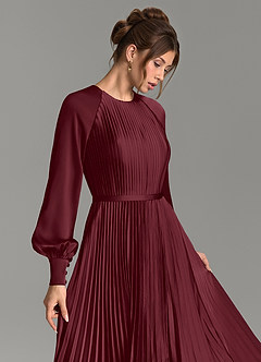 Azazie Grayson Abiti da Damigella Abito A-Line in Raso Elasticizzato Maniche Lunghe Cabernet image6