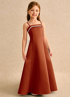 Azazie Izel Junior Formal Flower Girl Klänningar Klä A-Line i Matt satäng Plisserad image3