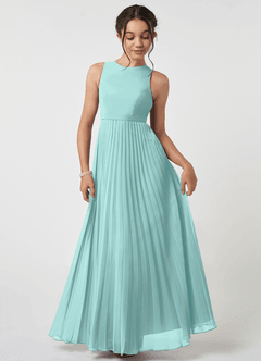 Azazie Lindie Junior Aqua A-Line Pleated Chiffon Dress image1