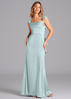 Azazie Adi Bridesmaid Dresses Mist A-Line Pleated Stretch Satin Dress image4