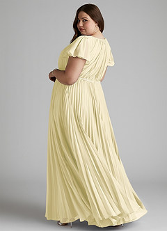 Azazie Kara 겸손한 신부 들러리 드레스 A라인 주름진 쉬폰 플로어 길이 드레스 image8