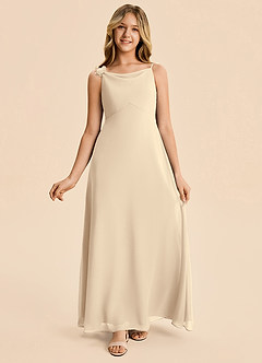 Azazie Gumdrop Junior Champagne Empire Pleated Chiffon Dress image5
