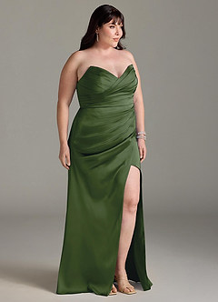 Azazie Yola Robes de demoiselle d'honneur Robe Fourreau Convertible en Satin extensible Plissee mit V-Ausschnitt Genévrier image12