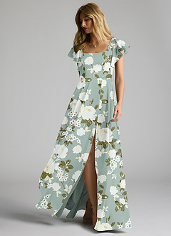 Azazie Bondi Bridesmaid Dresses Misty Floral Garden A-Line Bow Stretch Satin Dress image6