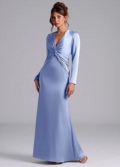 Azazie Tria Vestidos de damas de honor Vestido de Hielo de Satén Elástico de Corte Sirena con Manga larga image3