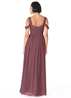 Azazie Lianne Bridesmaid Dresses Sangria A-Line Off the Shoulder Chiffon Dress image4