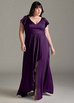 Azazie Omari Bridesmaid Dresses Grape A-Line Stretch Satin Dress image8