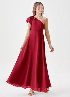 Azazie Arabella Junior Scarlet A-Line Ruched Chiffon Dress image4