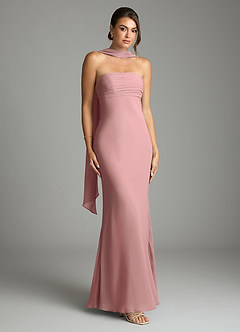 Azazie Saylor Brudtärnklänningar Klä av Sjöjungfru i Chiffong Axelbandslös Dammig Ros image1