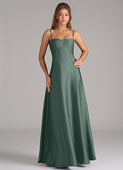 Azazie Valentine Bridesmaid Dresses Sea Moss A-Line Corset Stretch Satin Dress image3