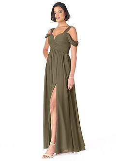 Azazie Lianne Bridesmaid Dresses Willow Green A-Line Off the Shoulder Chiffon Dress image3