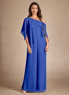 Azazie Halima Abiti per la Madre della Sposa Abito Tuta Pantaloni in Chiffon Spacco Laterale Blu Reale image7