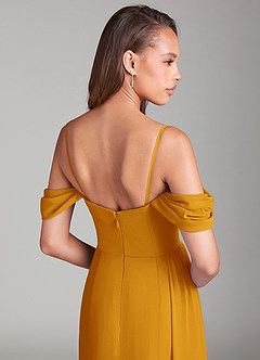 Azazie Amyra Bridesmaid Dresses Butterscotch Sheath Off the Shoulder Chiffon Convertible Dress image7