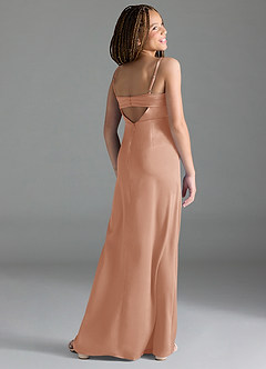 Azazie Leonis Junior A-Linie Plissee Stretch-Satin Kleid Roségold image5