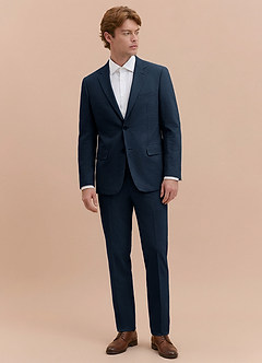 front Miles Navy Blue Seersucker Trousers Suit