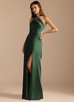 Azazie Tracie Bridesmaid Dresses Eucalyptus A-Line Pleated Metallic Satin Dress image4