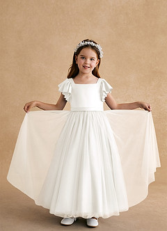 Azazie Suzy Blumenmädchenkleider A-Linie mit ärmel Tüll Kleid Elfenbein image5
