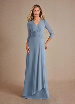 Azazie Mayfield Mother of the Bride Dresses Dusty Blue A-Line Pleated Chiffon Dress image1