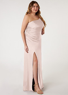 Azazie Eren Bridesmaid Dresses Blushing Pink Mermaid One Shoulder Stretch Satin Dress image8