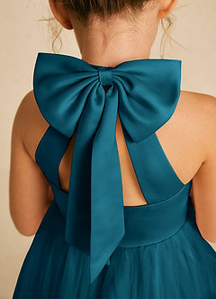 Azazie Dora Flower Girl Dresses Ink Blue A-Line Bow Tulle Dress image5