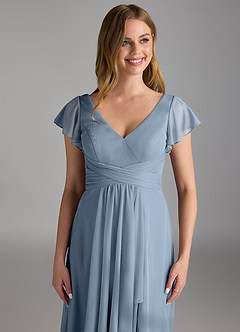 Azazie Omari Bridesmaid Dresses Dusty Blue A-Line Mesh Dress image3