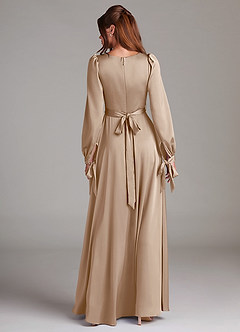 Azazie Leonia Brautjungfernkleider A-Linie Langarm Stretch-Satin Kleid Taupe image2