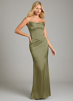 Azazie Sorrel Vestidos de damas de honor Vestido de Pistacho de Satén Elástico de Corte Sirena Convertible con Sin tirantes image6