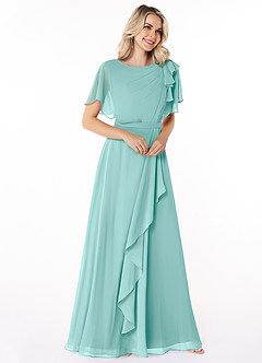 Azazie Aaliyah Modest Bridesmaid Dresses A-Line Scoop Pleated Chiffon Floor-Length Dress image3