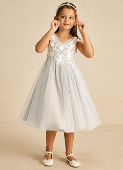 Azazie Sunnie Flower Girl Dresses Champagne A-Line Lace Tulle Dress image2
