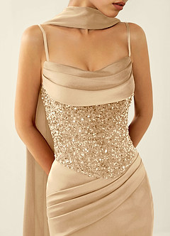 Melisande Champagne Sparkly Corset Lace Up Back Mermaid Prom Dress image7