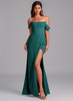 Azazie Johana Bridesmaid Dresses Peacock Mermaid Off the Shoulder Chiffon Convertible Dress image3