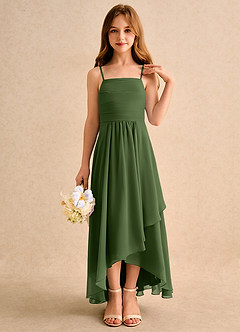 Azazie Twilight Dance Girls Formal Blumenmädchenkleider A-Linie Plissee Chiffon Kleid Olivgrün image5