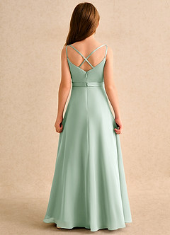 Azazie Umina Junior Formal Flower Girl Dresses Agave A-Line Pleated Matte Satin Dress image2
