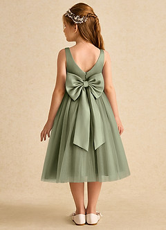 Azazie Firefly Flower Girl Dresses Pistachio A-Line Bow Matte Satin Dress image5
