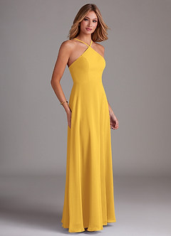Azazie Bailey Bridesmaid Dresses Marigold A-Line Halter Side Slit Chiffon Dress image6