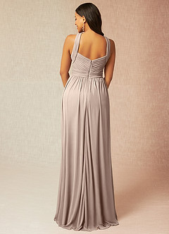 Azazie Hillian Bridesmaid Dresses Taupe A-Line Halter Pleated Mesh Dress image2