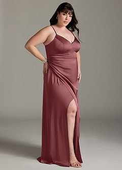 Azazie Marchella Bridesmaid Dresses Amethyst A-Line Corset Stretch Satin Dress image9