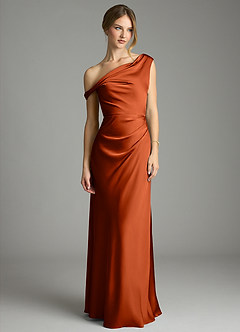 Azazie Emerson Bridesmaid Dresses Paprika Mermaid Off the Shoulder Stretch Satin Dress image4