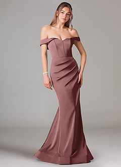 Azazie Everly Bridesmaid Dresses Vintage Mauve Mermaid Off the Shoulder Stretch Satin Convertible Dress image1
