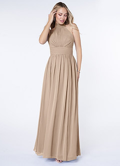 Azazie Iman Bridesmaid Dresses Taupe A-Line A-Line Ruched Chiffon Dress image4