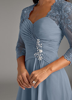 Azazie Devereaux Mother of the Bride Dresses Dusty Blue A-Line Lace Chiffon Dress image5