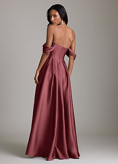 Azazie Loisa Abiti da Damigella Abito A-Line in Raso Elasticizzato a Spalla Scoperta Merlot image2